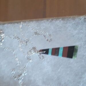 Coral Black Onyx Turquoise Jade Sterling Silver Necklace